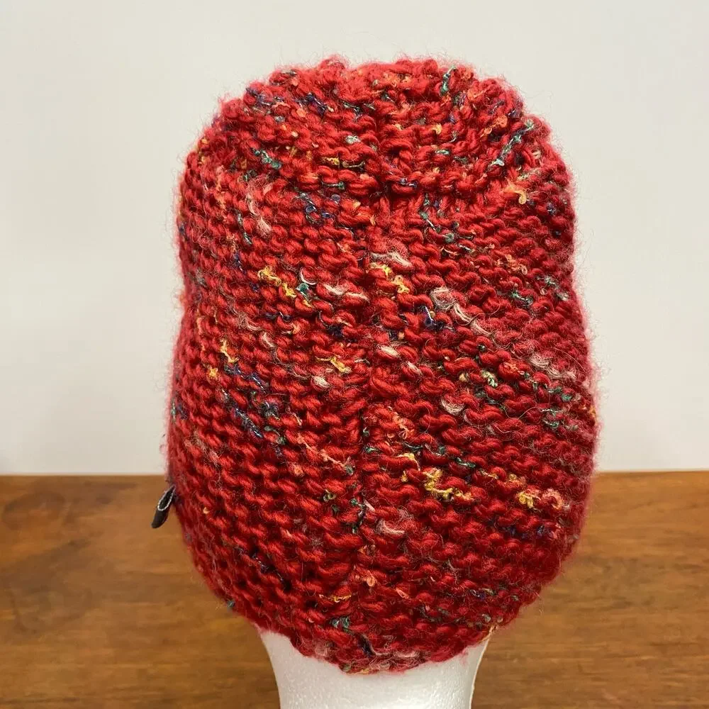 Wool Blend Women’s Red Chunky Knit Beanie Stocking Cap Ski Winter Hat Boho Indie